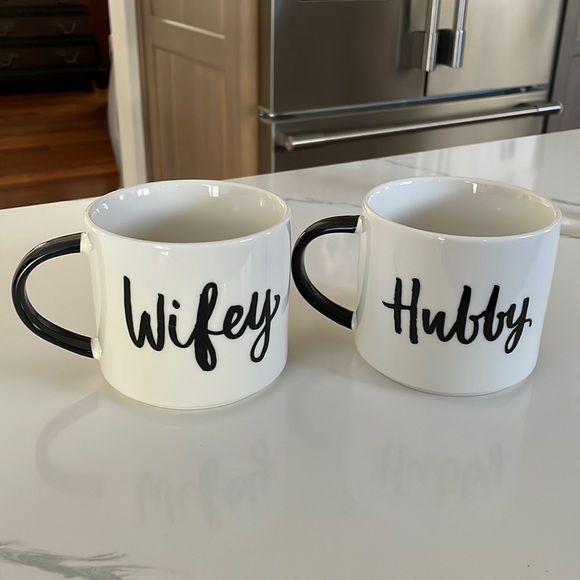 Threshold -Hubby Wifey Coffee Mugs Porcelain White Black Writing - Set of 2 - Picture 1 of 7